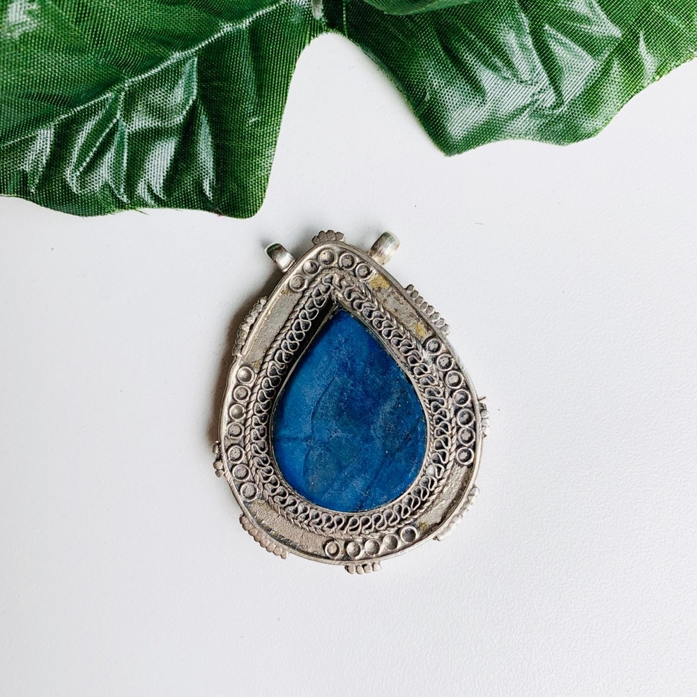 Lapis Lazuli Native American Peruvian Pendant SS